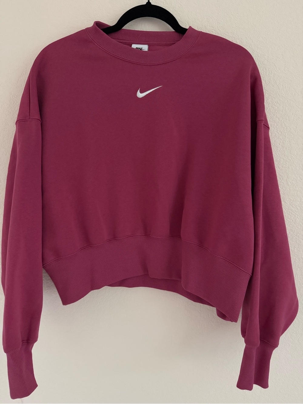 Nike Women’s Rose Cropped Crew Sweatshirt with White Swoosh